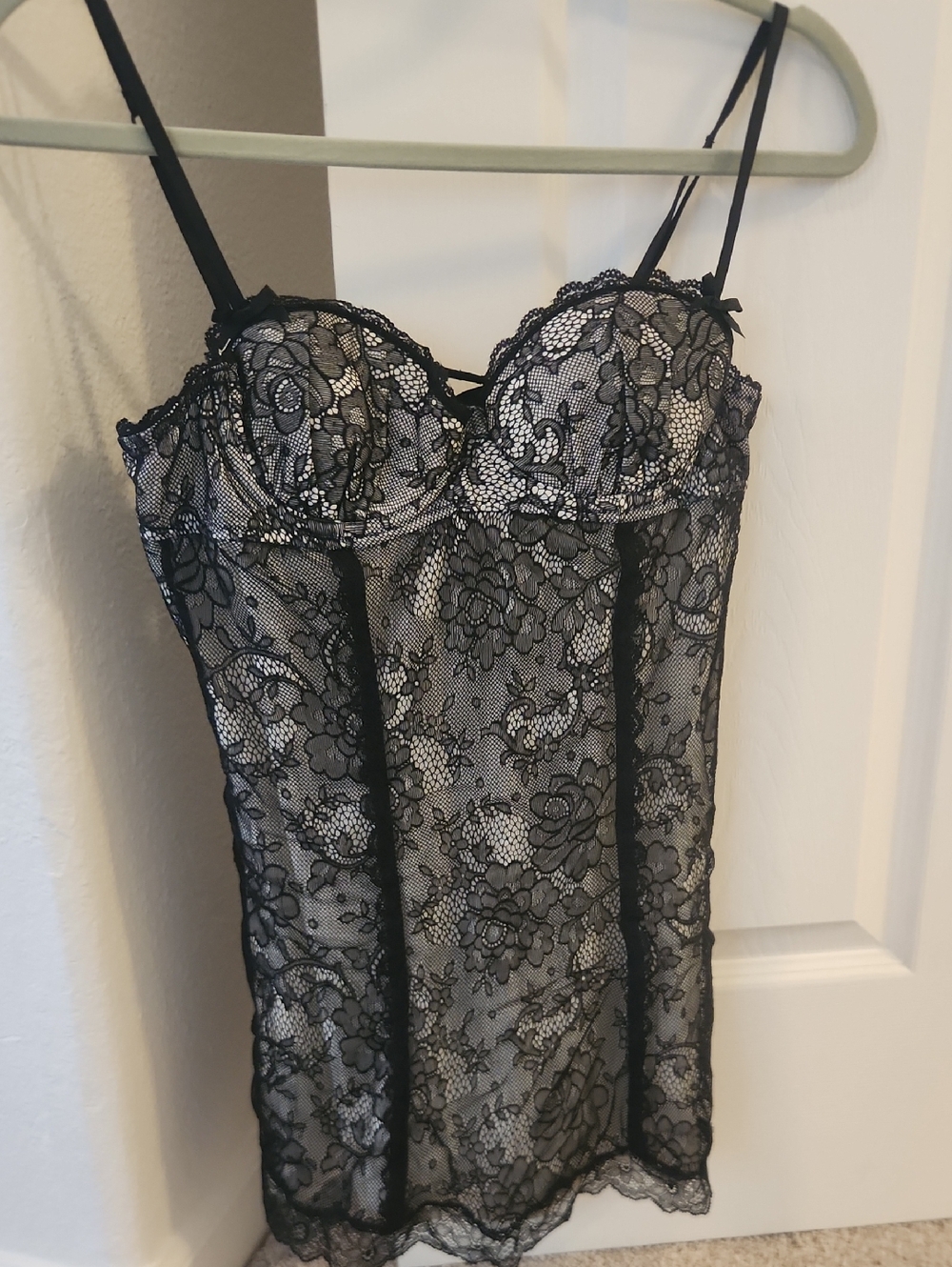 Victoria's Secret Sexy Little Things Black Lace Bustier Chemise